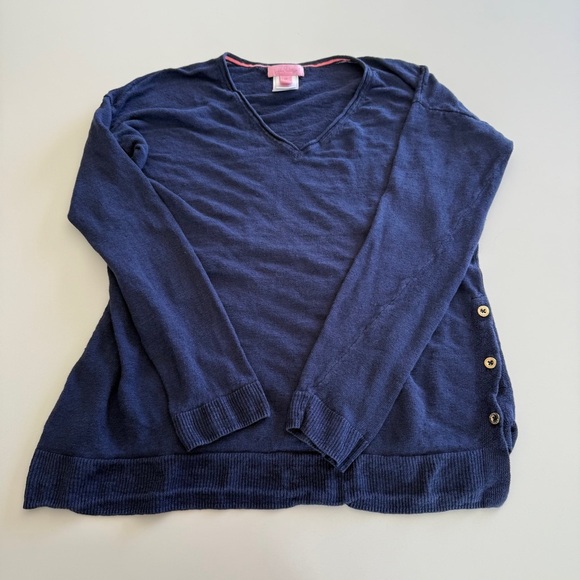Lilly Pulitzer- 100% Linen V Neck Sweater-Spring-Nautical-Pull over-Women’s M - Picture 2 of 13